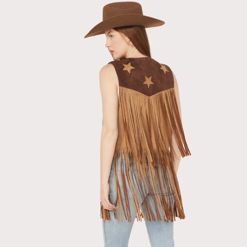 Saints & Hearts Women's Faux Suede Star Tiered Fringe Vest image 3
