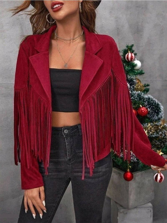 Western Suede Fringe Leather Jacket - Burgundy image 0