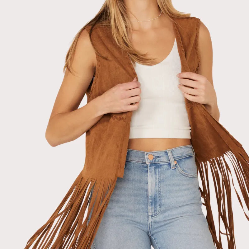Fornia Women's Suede Fringe Vest image 2