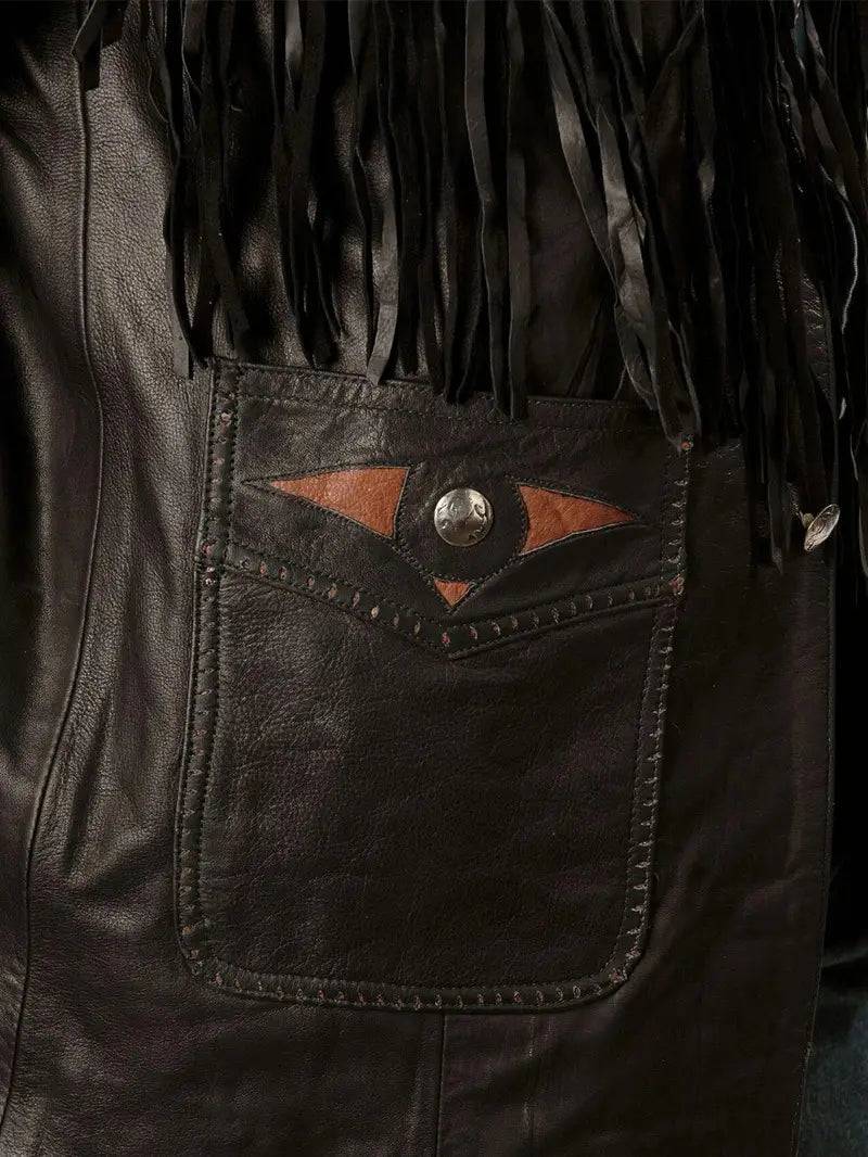 Mens Western Black Suede Fringe Leather Jacket image 3