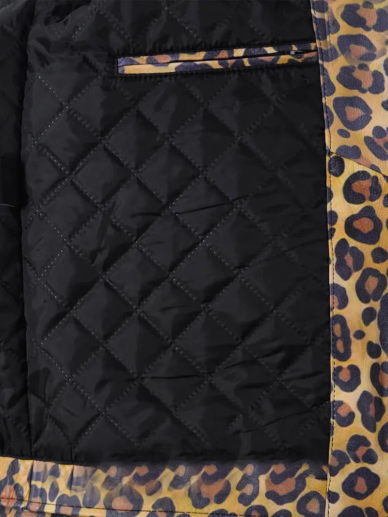 Men’s Leopard Print Biker Leather Jacket