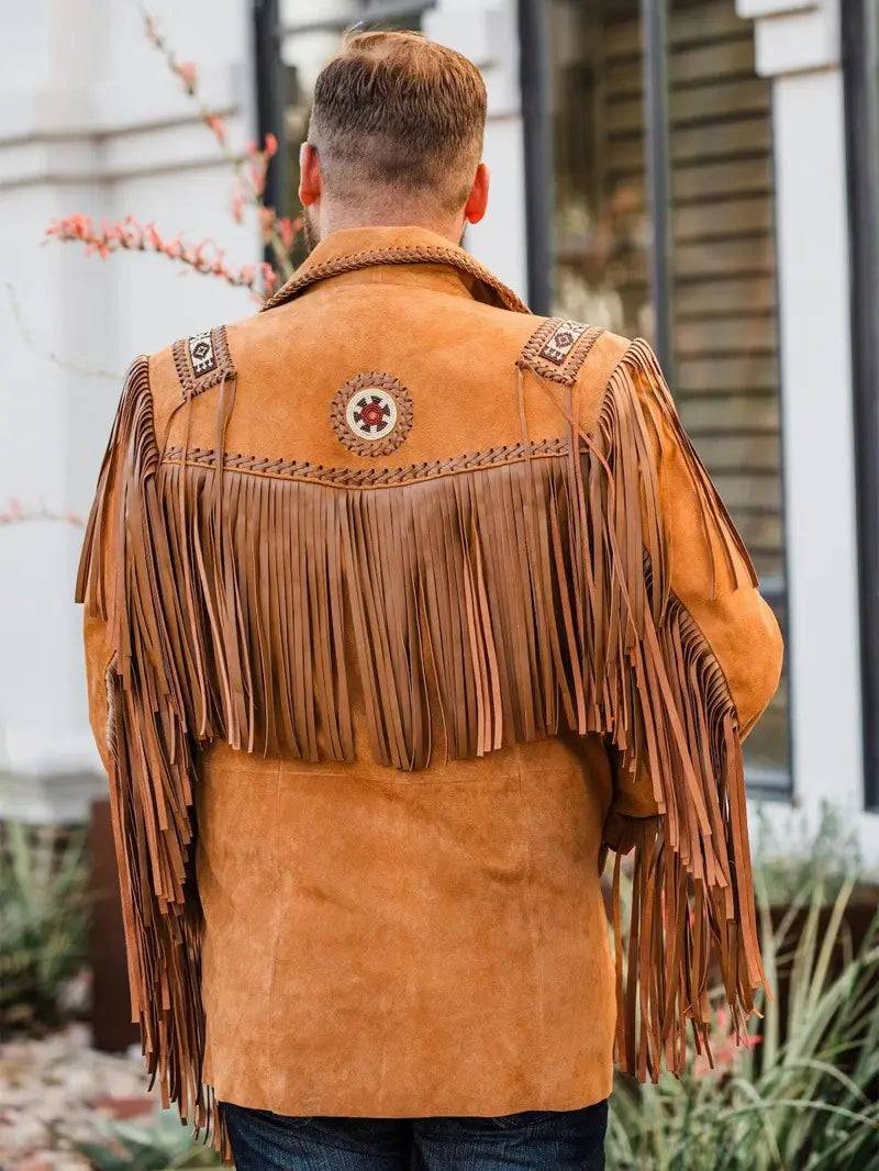 Mens Traditional Cowboy Fringe Leather Jacket image 1