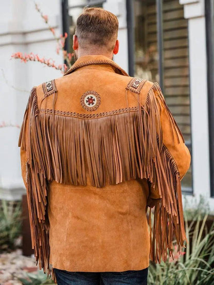 Mens Traditional Cowboy Fringe Leather Jacket image 1