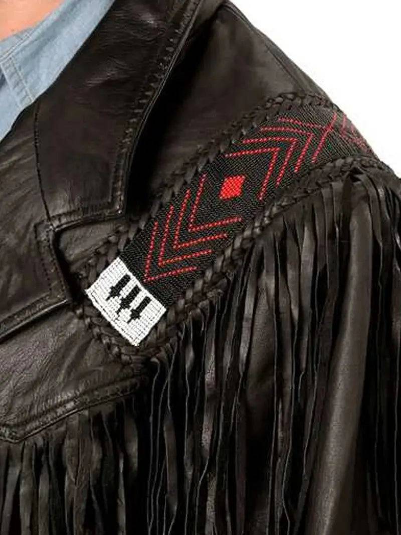 Mens Western Black Suede Fringe Leather Jacket image 2