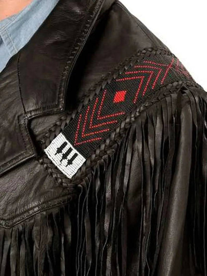 Mens Western Black Suede Fringe Leather Jacket image 2