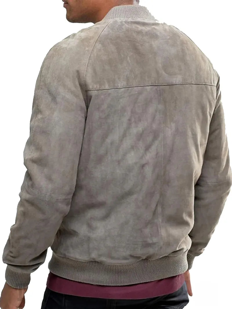 Mens Grey Suede Bomber Jacket image 1