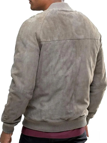 Mens Grey Suede Bomber Jacket image 1