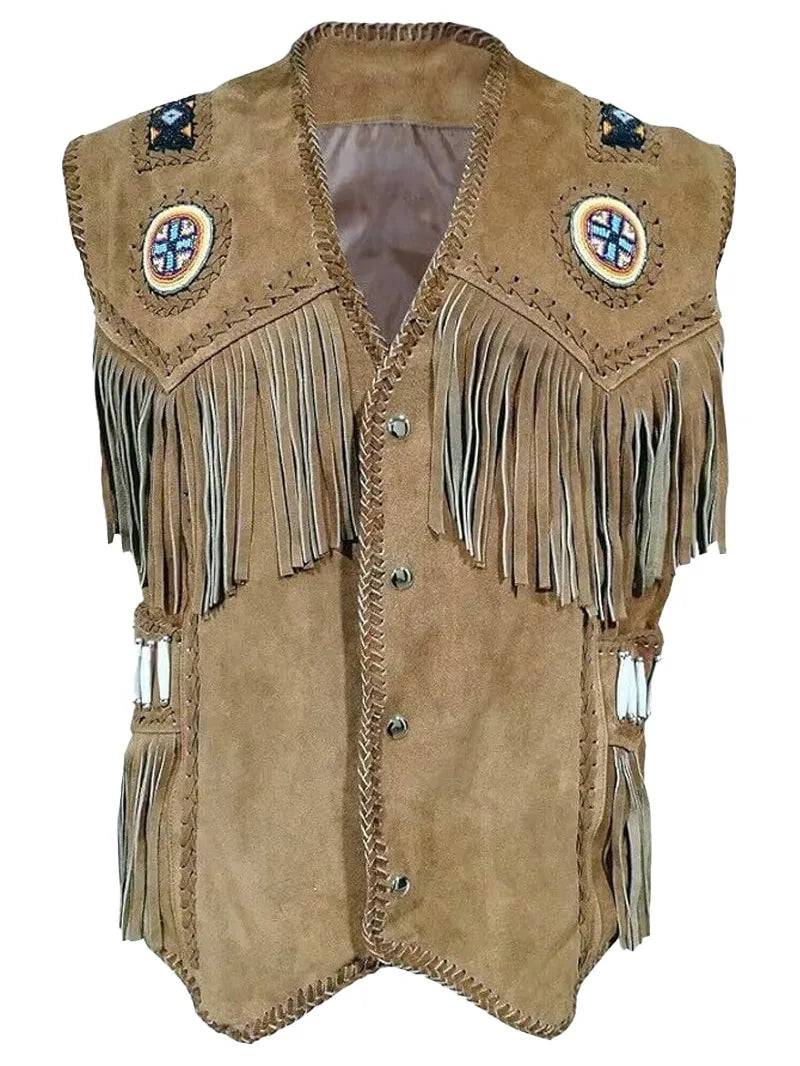 Men Western Suede Leather Vest With Fringes image 0