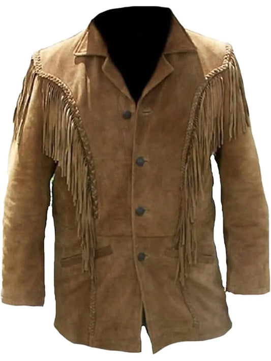 Men Western Fringed Suede Coat image 0