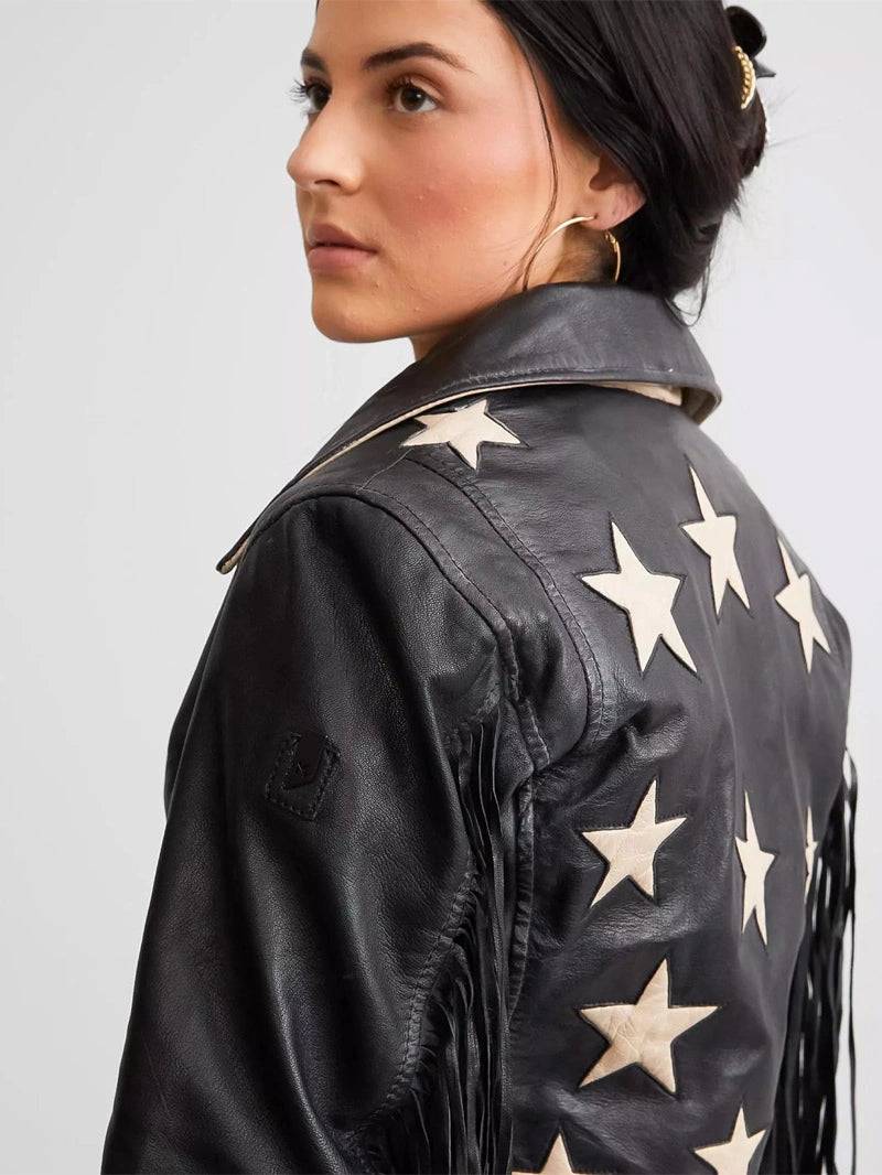 Crissy Star Leather Fringe Jacket - Black image 2