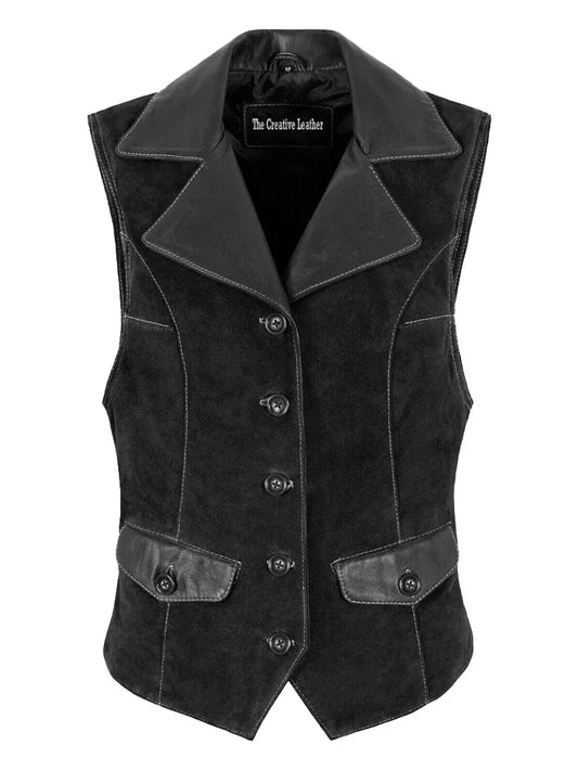 Women Vintage Suede Western Leather Vest image 0