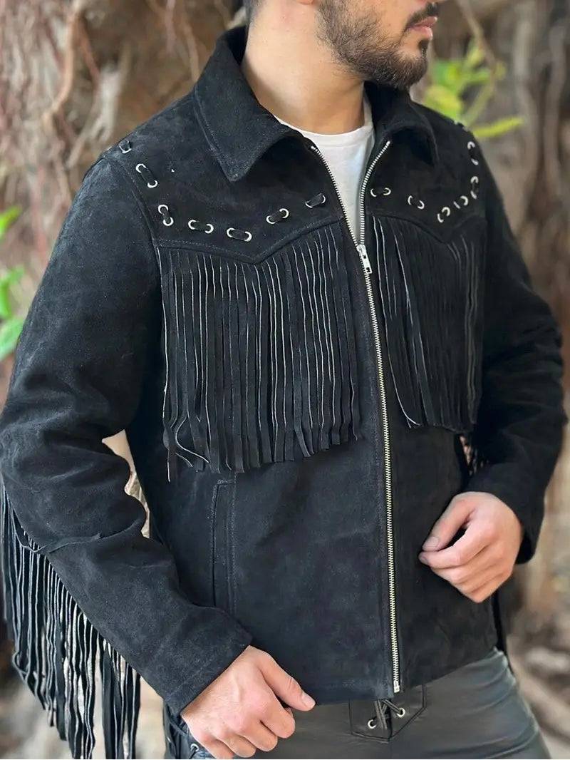 Men's Western Style Suede Leather Fringe Jacket image 2