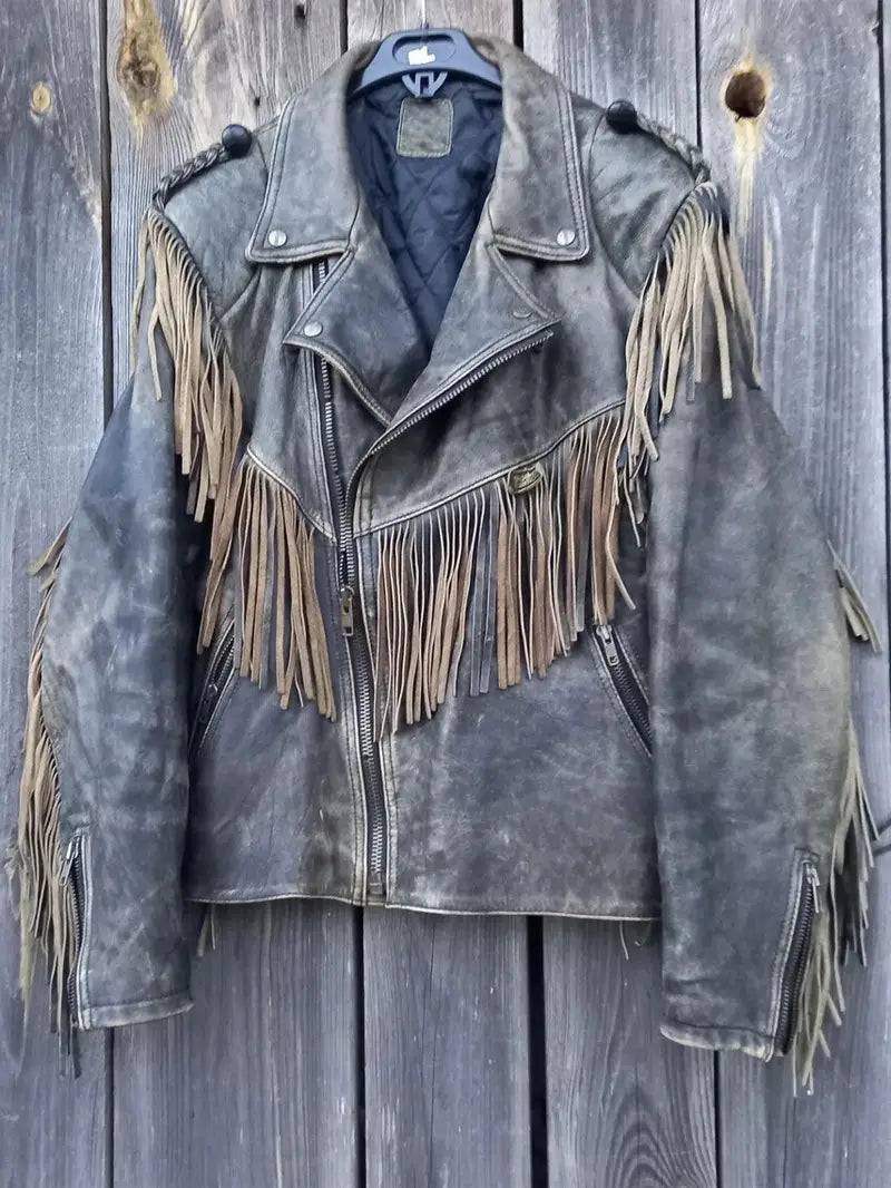 90s Vintage Fringe Leather Jacket for Men image 0