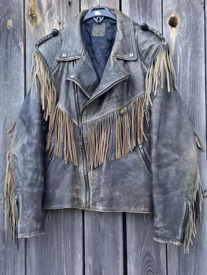 90s Vintage Fringe Leather Jacket for Men image 0