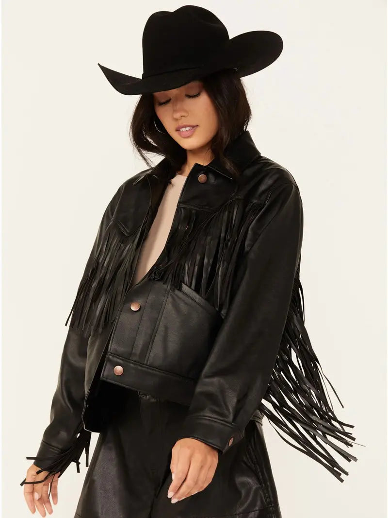 Women's Wild Oversized Leather Fringe Jacket image 3