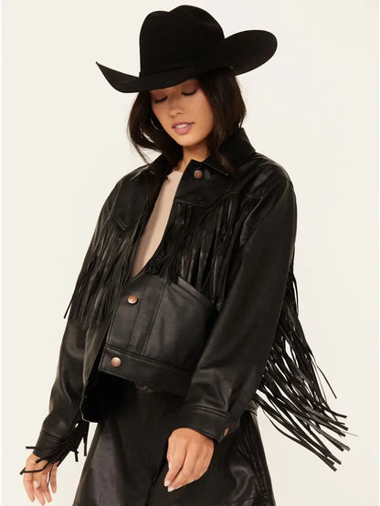 Women's Wild Oversized Leather Fringe Jacket image 3