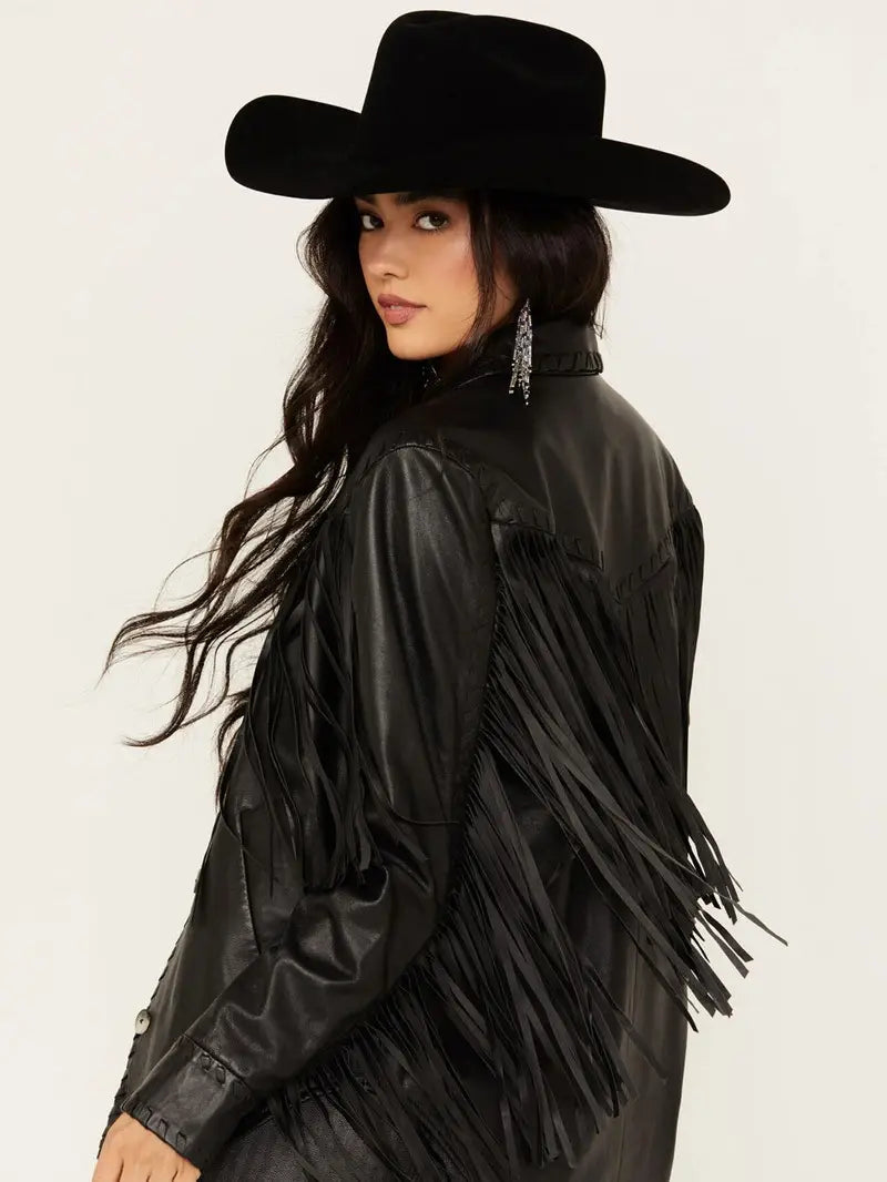 Women's Amburn Leather Fringe Shacket image 0