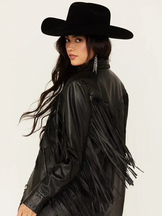 Women's Amburn Leather Fringe Shacket image 0