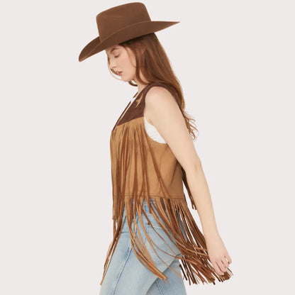 Saints & Hearts Women's Faux Suede Star Tiered Fringe Vest image 1