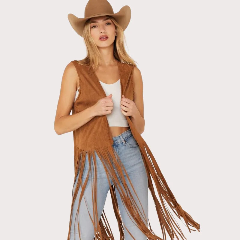 Fornia Women's Suede Fringe Vest image 0