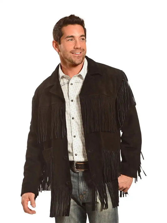 Mens Black Suede Fringe Western Jacket image 0