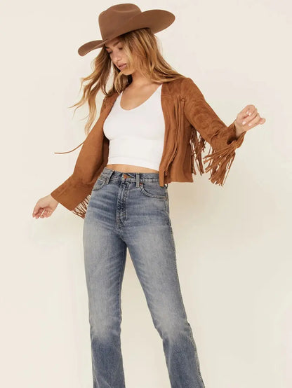 Women's Suede Leather Western Fringe Jacket image 3