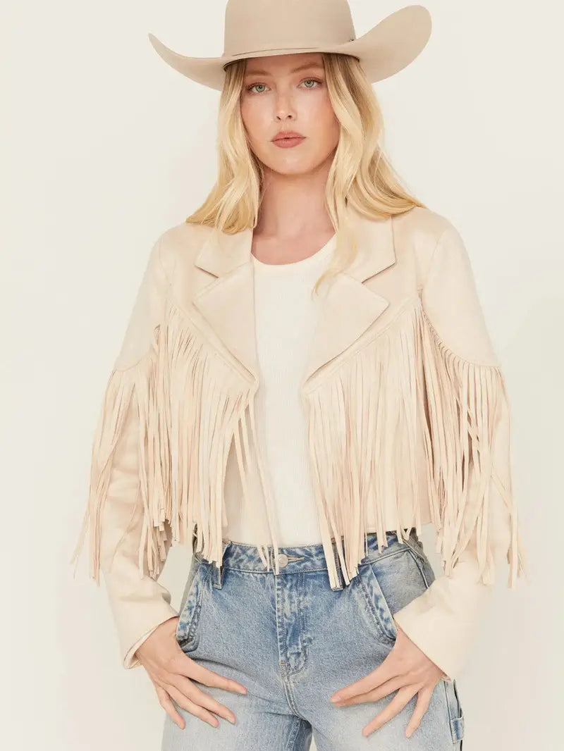 Saints & Hearts Women's Suede Cropped Fringe Jacket image 2