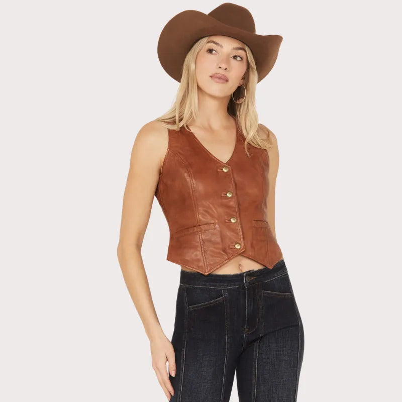 Idyllwind Women's Fitted Button-Down Leather Vest image 0