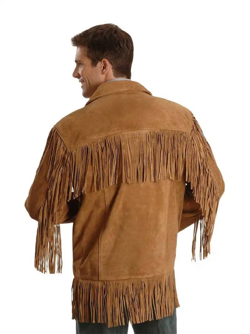 Mens Western Suede Fringe Leather Jacket image 1