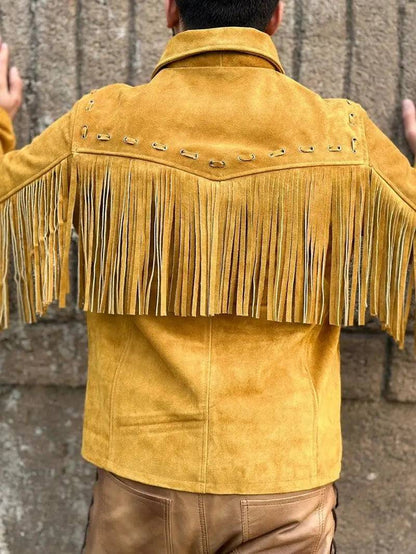 Men's Western Style Suede Leather Fringe Jacket image 5