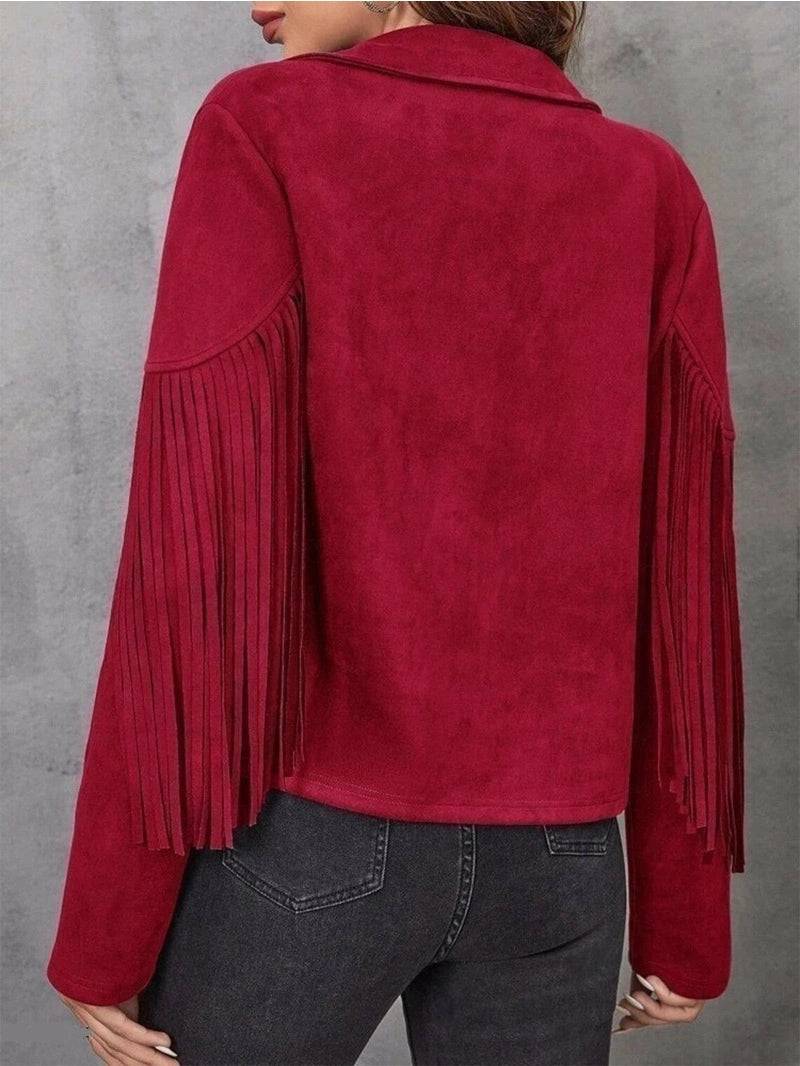 Western Suede Fringe Leather Jacket - Burgundy image 1