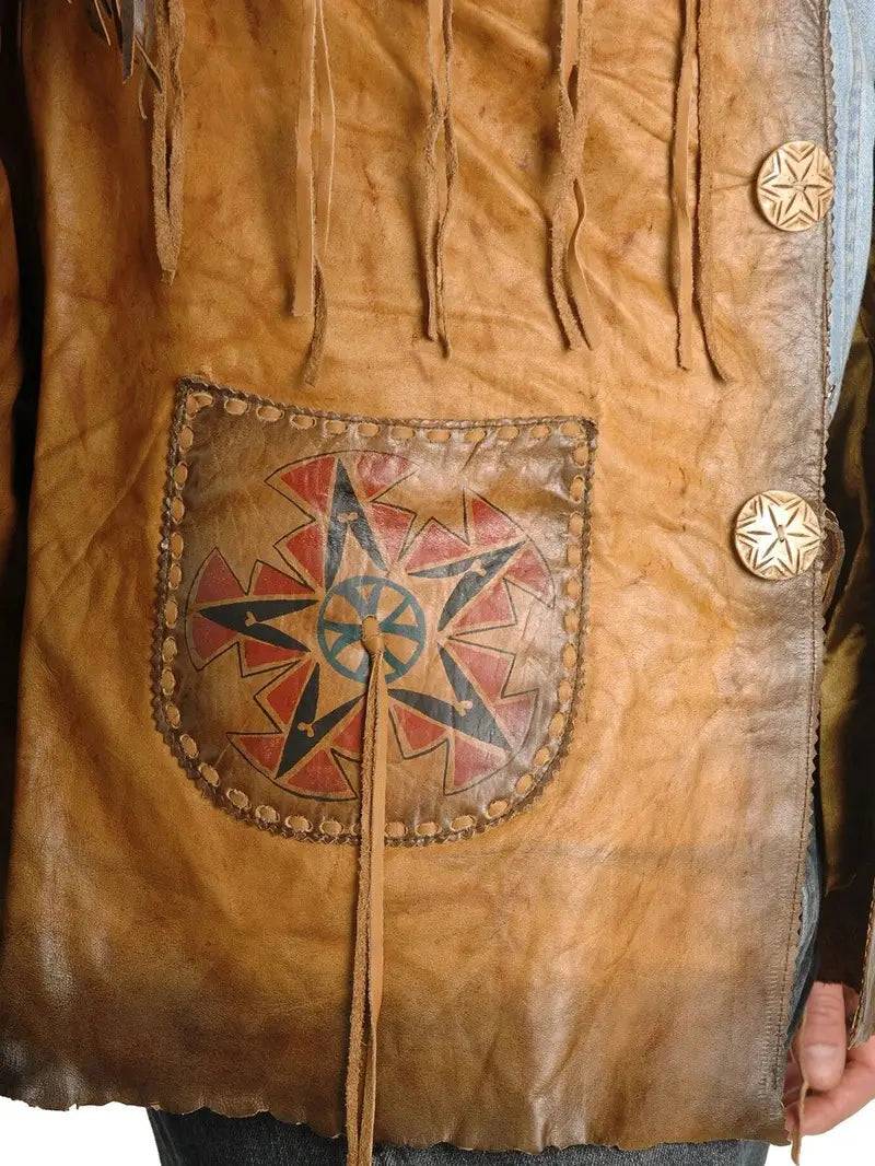 Men Western Suede Fringe Leather Jacket image 1