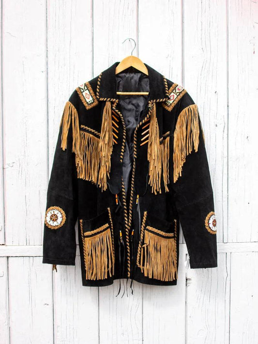 Black Beaded Leather Fringe Jacket image 0