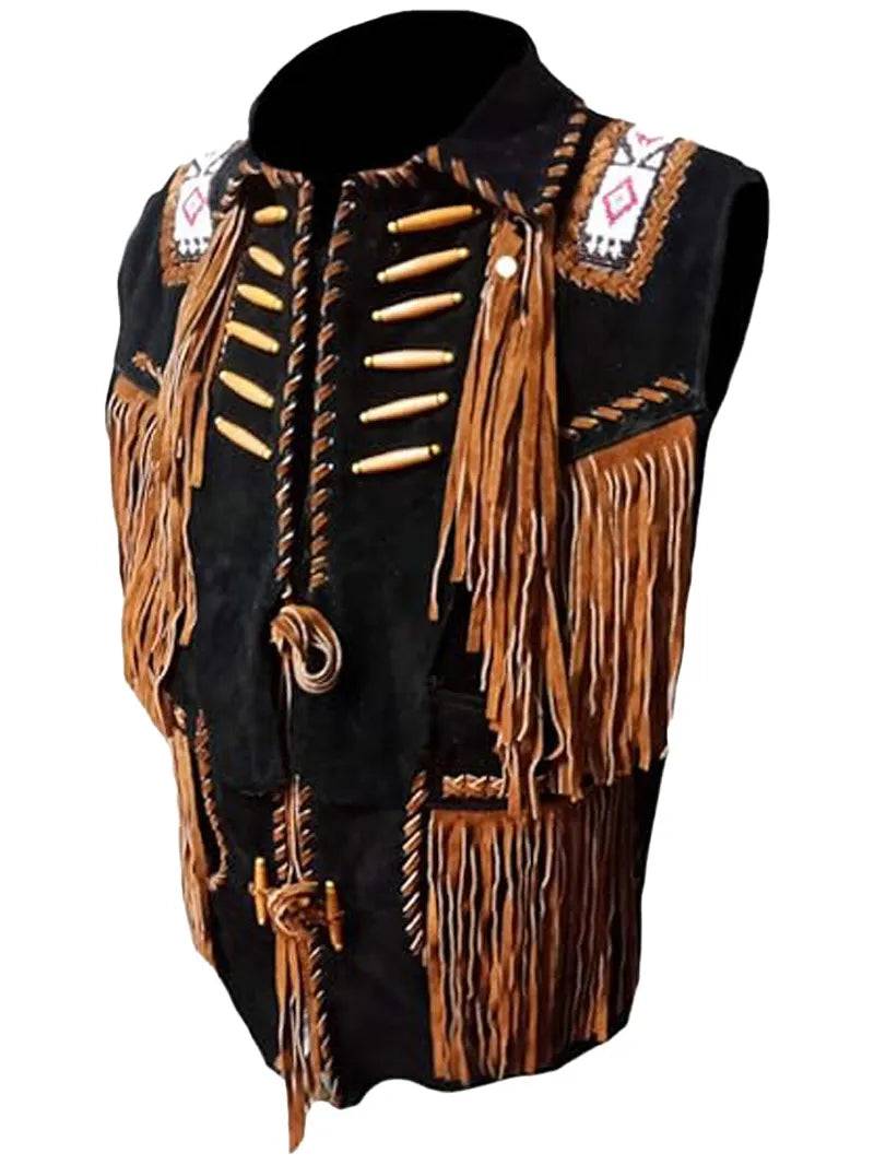 Mens Fringe Bones And Beads Suede Vest image 0