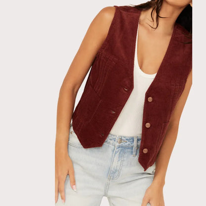 Wrangler Women's Corduroy Slim Fit Button-Down Vest image 2