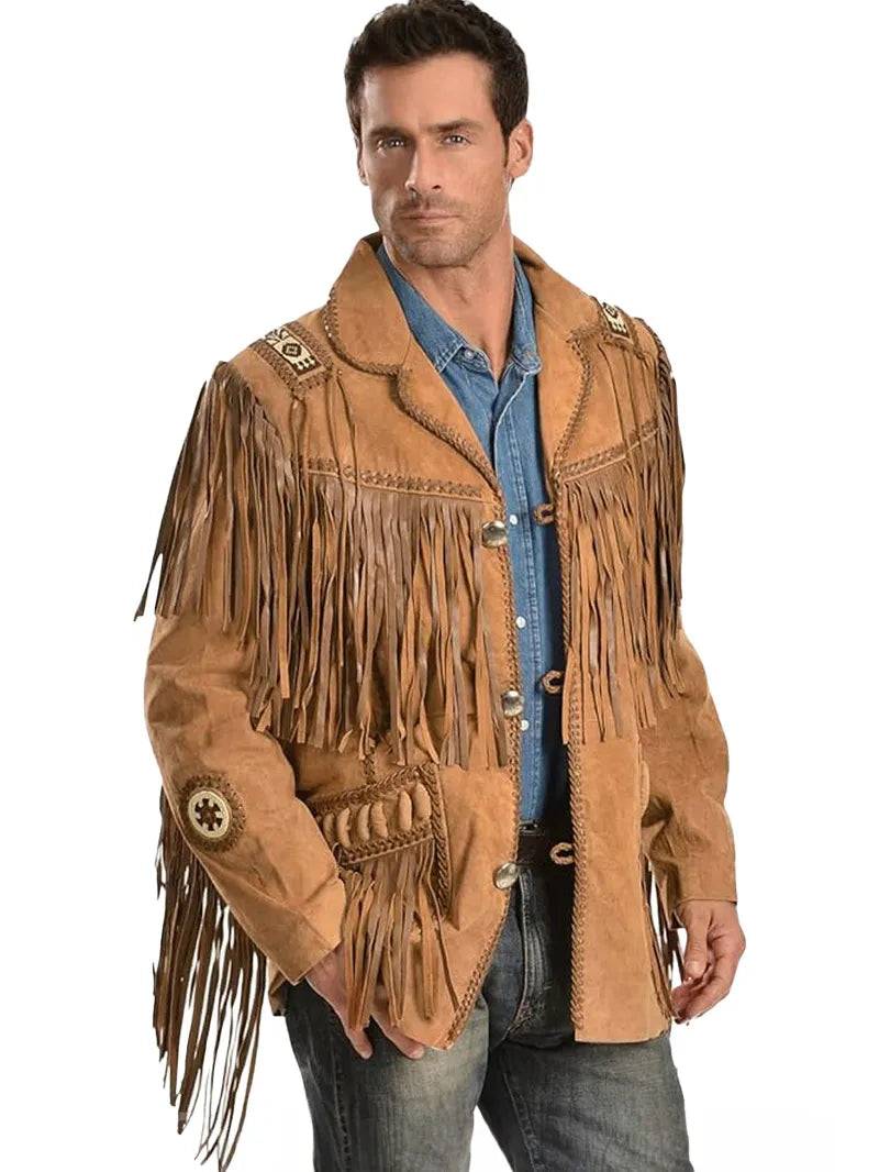 Men's Western Fringe Style Suede Leather Jacket image 1