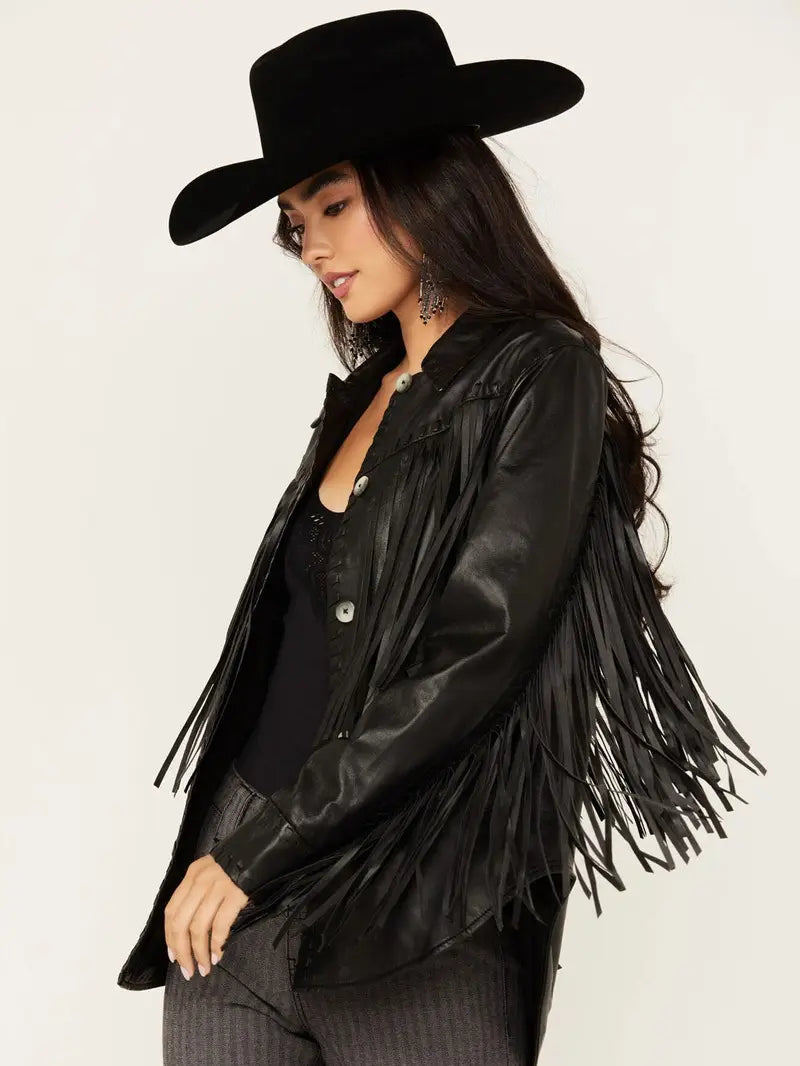 Women's Amburn Leather Fringe Shacket image 3