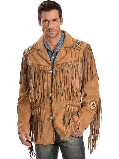 Black Western Coat Mens Leather Button Fringe Jacket image 7