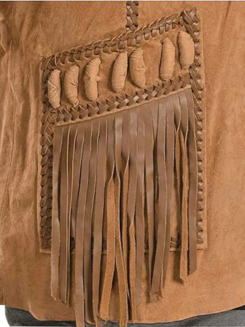 Black Western Coat Mens Leather Button Fringe Jacket image 10