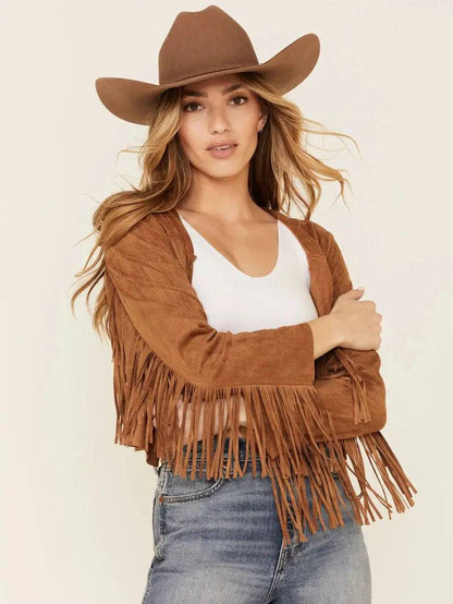 Women's Suede Leather Western Fringe Jacket image 0