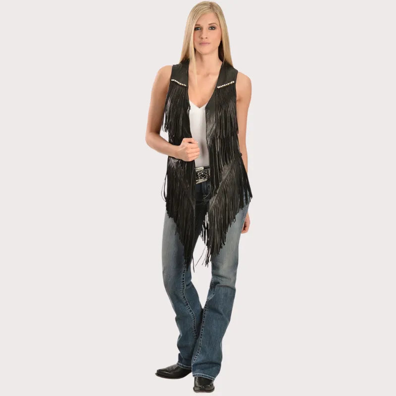 Kobler Leather Women's Yucaipa Fringe & Rhinestone Leather Vest image 1