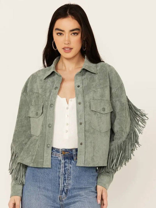 Women's Genuine Suede Leather Fringe Jacket image 0