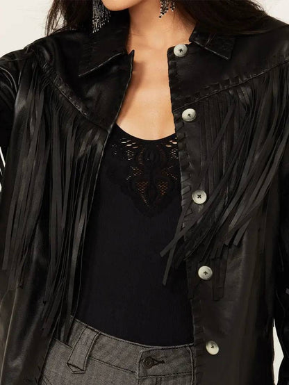 Women's Amburn Leather Fringe Shacket image 1