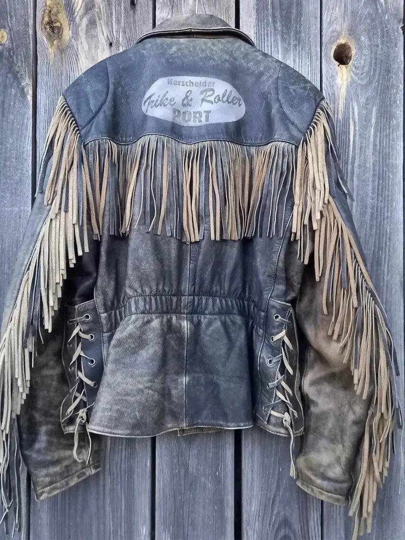 90s Vintage Fringe Leather Jacket for Men image 4