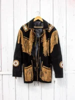 Beaded Black Fringe Leather Jacket