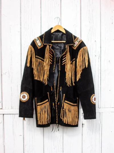 Beaded Black Fringe Leather Jacket