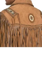 Black Western Coat Mens Leather Button Fringe Jacket (2)