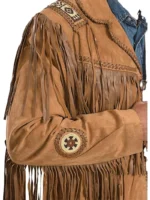 Black Western Coat Mens Leather Button Fringe Jacket (4)