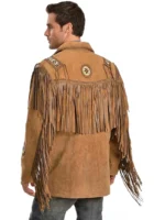 Black Western Coat Mens Leather Button Fringe Jacket (5)