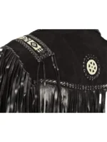 Black Western Coat Mens Leather Button Fringe Jacket (9)